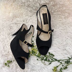 Classiques Entier Italy Black Fabric Peep Toe Buckle High Heel Pumps‎ sz 9.5N